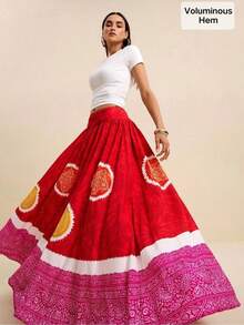 LOTSLUV Falda de vacaciones para mujer, falda estampada en rojo, amarillo y rojo rosa, primavera/verano - Rojo - Ver 10