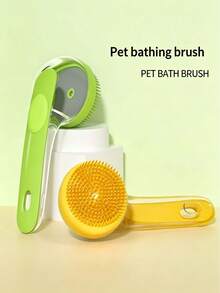 Liquid-Dispensing Pet Bath Brush, One-Touch Foam Silicone Soft Bristle Bathing Comb, Universal For Cats And Dogs, Effortless Scrubbing Cleaning Brush, Curved Ergonomic Non-Slip Handle Handheld Pet Grooming Tool, Home Cleaning Essential - Multicolor - View 4