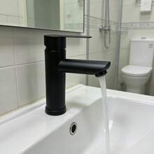1pc Stainless Steel Bathroom Sink Faucet, Single Hole Single Handle Cold & Hot Water Tap, Deck Mount (1 Hole) - Multicolor - View 6