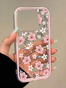 1pc Pink Floral Pattern Dual-Color Shockproof Phone Case, TPU Material, Suitable As Holiday Gift, Compatible With Apple IPhone 11 12 13 14 15 16 Pro/Pro Max, 14 15 16 Plus/17, Unisex - Multicolor - View 3