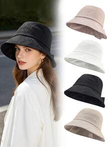 1pc White Textured Pleated Bucket Hat, Soft Milky White Tone With Unique Chic Texture, Wide Brim To Flatter Face Shape, Breathable & Comfortable For Effortless Korean Minimalist Elevated Daily Look - Fisherman's Hat - View 1