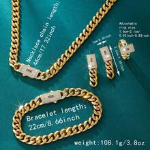 Bộ trang sức vàng 18K đính đá Zirconia 5 món: Bông tai, dây chuyền, nhẫn, vòng tay, thích hợp cho nữ giới dự tiệc cưới, sinh nhật, lễ hội. - Vàng - Xem 1