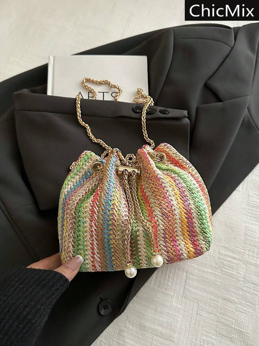 Bolso bandolera mini cubo de unicolor con correa de cadena de moda - Multicolor - Ver 1