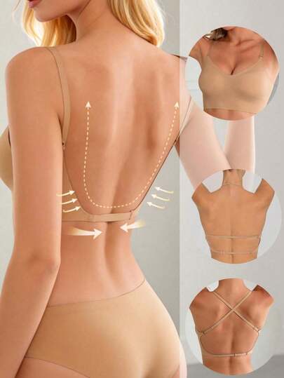 Lingerie sexy sans couture dos nu pour femmes, sous-vêtements de mariée d'été, 3 bretelles réglables, dos bas, lingerie de mariage respirante et confortable, camisole pour occasion formelle