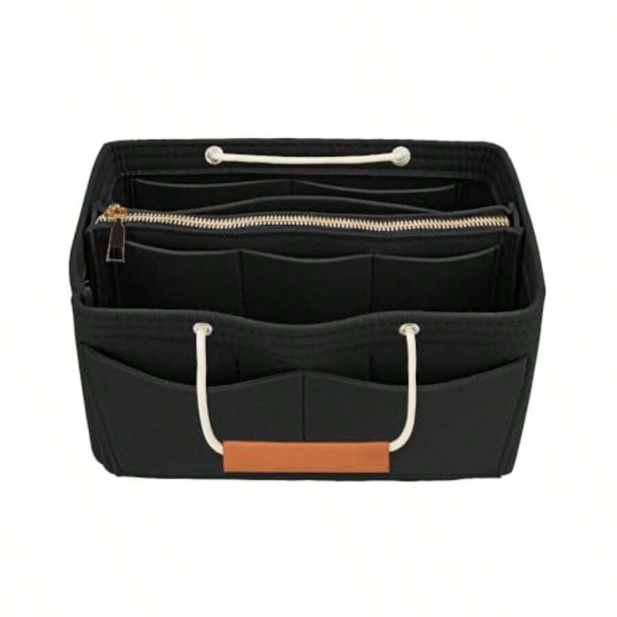 1188- Lukovee Organizador de Bolsas para Mujer inserto Organizadores de Bolsa de Mano de Fieltro con 14 Bolsillos Organizador Maquillaje Neceser Aseo para Viaje Compatible con una Variedad de Marcas - NegroNuevo - Ver 1