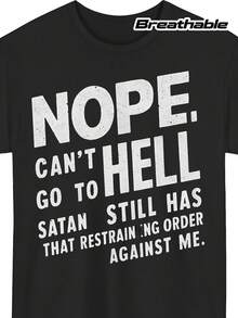 Men's T-Shirt With 'NOPE NOT GOING To HELL' Print | Black Casual Crew Neck T-Shirt With Custom Satanic Phrases, Breathable Urban Style Men's Clothing For Everyday Wear, Machine Washable - 黑色 - 查看 2
