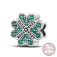 Cuentas de plata 925 con trébol de cuatro hojas y jade verde, con diseño de escudo, compatibles con pulseras originales, regalo de joyería para mujer. - KTC1277 - Ver 11