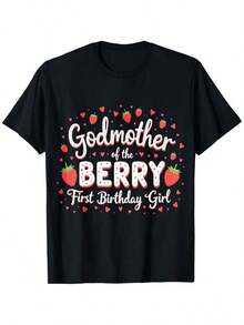 Funny Birthday T-Shirt For Godmother - Gift For Women And Men, Strawberry Theme, Crew Neck And Loose Fit, Sizes S-XXXL, Machine Washable, Ideal For Birthday Parties And Gifts For Godmothers TJZJ - 黑色 - 查看 7