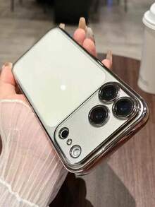 Silver Anti-Drop Lens Protection Electroplated With Dustproof Net Ultra-Thin Hard Clear Phone Case Compatible With Apple 17e/17pro/17promax/Apple Air/17/16pro/16promax/16plus/16/15pro/15promax/15plus/15/14pro/14promax/14plus/14/13pro/13promax/13/12pro/12promax/12/11promax/11/11pro/XSmax/XR/XS - Silver - View 3