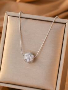 1pc Silver Pendant Necklace With Snake Chain, Decorated With Pink, Purple, Clear Crystal, Blue, And Turquoise Gemstones, Suitable For Women's Daily Wear, Graduation Ceremony, Summer Wedding, Holiday Celebration, A Sparkling And Charming Gift Choice - Silver - View 3