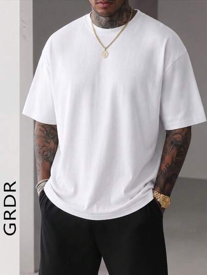  GRDR Men's Summer Fashionable Solid Color T-Shirt, Classic Versatile Suitable For Casual And Sports