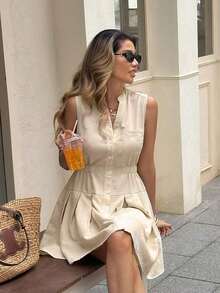 LUNE Conjunto casual de mujer de unicolor para vacaciones de verano, viajes diarios o uso diario, con cintura ceñida - Rojo y blanco - Ver 11
