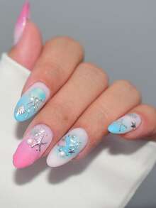 1 Sheet 5D Mermaidcore Nail Art Stickers Ocean Seashell Starfish Jellyfish Heart Relief Embossed Nail Decals For Summer DIY Manicure Decor - Multicolor - View 9