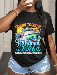 Short-Sleeve Sailing Together Bahamas Soft Making Memories Together Cruise Vacation T-Shirt Family Trip Souvenir Travel Enthusiasts Island Getaway Celebration Wear 100% Cotton - 2 - 查看 6
