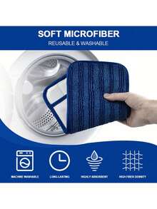 1/2/3pcs High Quality New Cationic Microfiber Mop Heads, Suitable For 12-Inch Microfiber Mops, Reusable And Washable, Strong Water And Dust Absorption, Easy To Clean, Size 11x5 Inches, Colors: Purple, Green, Navy Blue - A - View 6
