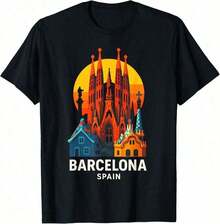 Men's Graphic Tees, Men's Barcelona 2026 Graphic Tees, Colorful Festive Slogan T-Shirt, Summer Clothing Style, Father's Day, Graduation, Independence Day, For Men, Summer Clothing Style, Father's Day, Graduation, Independence Day, For Men - 黑色5 - 查看 6