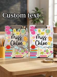 1 pieza Portapapeles personalizado para profesor con nombre, portapapeles floral personalizado para profesor, regalo de vuelta al colegio, idea de regalo lindo de agradecimiento para el profesor - Multicolor - Ver 2
