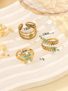 Bộ 3 chiếc nhẫn hở bằng thép không gỉ mạ vàng tối giản, thích hợp cho nữ đeo hàng ngày hoặc làm quà tặng. - Vàng - Xem 4