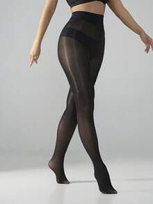 1 Par de Meias-Calça Sexy e Brilhantes de Seda Preta com Alta Elasticidade, Meia-Calça Preta e Meias de Massagem. - Preto - Visão 2