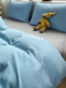 3pcs Blue & White Patchwork Soft Cotton Duvet Cover Set - Baby Blue - View 6