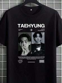 ofertas y liquidacionesPlayera Camisa Taehyung Negra Aesthetic Moda Coreana  Oversize  Casual    Algodónplayera de hombretops QUVX - Negro - Ver 1