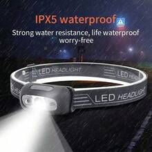 Linterna frontal LED recargable por USB - Portátil, linterna con sensor de movimiento, adecuada para senderismo, camping y trabajos de emergencia - negro - Ver 4