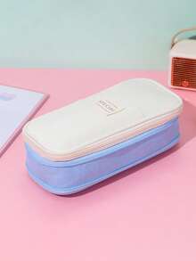 1 pieza Estuche de lápices de lienzo de unicolor minimalista, bolsa de papelería con cremallera de gran capacidad y multifuncional, organizador de escritorio para estudiantes, bolsa de maquillaje duradera para bolígrafos, lápices, reglas y talla grande - multicolor - Ver 13
