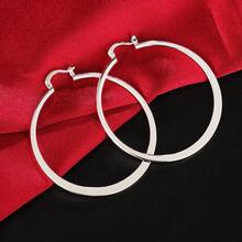 925 Sterling Silver Round Earrings, Elegant Dangle Earrings For Wedding Promises, Fine Hoop Earrings, Simple And High Quality, Versatile For Women. - 棕色 - 查看 1