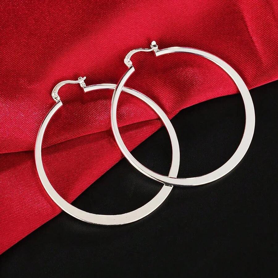 925 Sterling Silver Round Earrings, Elegant Dangle Earrings For Wedding Promises, Fine Hoop Earrings, Simple And High Quality, Versatile For Women. - 棕色 - 查看 1