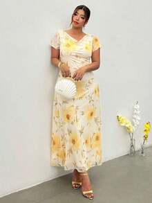 Vestido de manga corta con estampado floral de talla grande - Multicolor - Ver 5