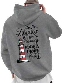 Compatible With Graphic Plus Size, Men's Back Print Hoodie, New Autumn-Winter Collection, Couple Hoodie, Versatile Loose Sweatshirt For Sports And Casual Wear - Casual Sweatshirt, Kangaroo Pocket, Stretch Fabric, Machine Washable - Perfect Choice For Spring And Autumn [Lingmoyun] - 灰色 - 查看 1