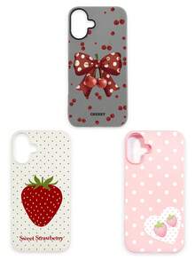 3pcs Cute Cherry Bow Polka Dot Strawberry Heart Print Matte Phone Cases, Including: Black & White Polka Dot Cherry Bow, Milky White Big Strawberry, Pink Polka Dot Strawberry Heart, Coquette Sweet Girl, Korean Ins, Y2K Dopamine, Summer Style, Red Cherry + Brown Bow + White Polka Dot + Strawberry + Heart, Suitable For Young Girls, Mothers Day, Valentines Day, Birthday, Easter, Spring - Multicolor - View 41