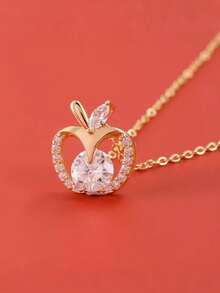A Charming Vintage Micro - Inlaid Large Red Apple Necklace, A Classic European And American Anniversary Gift - Multicolor - View 17