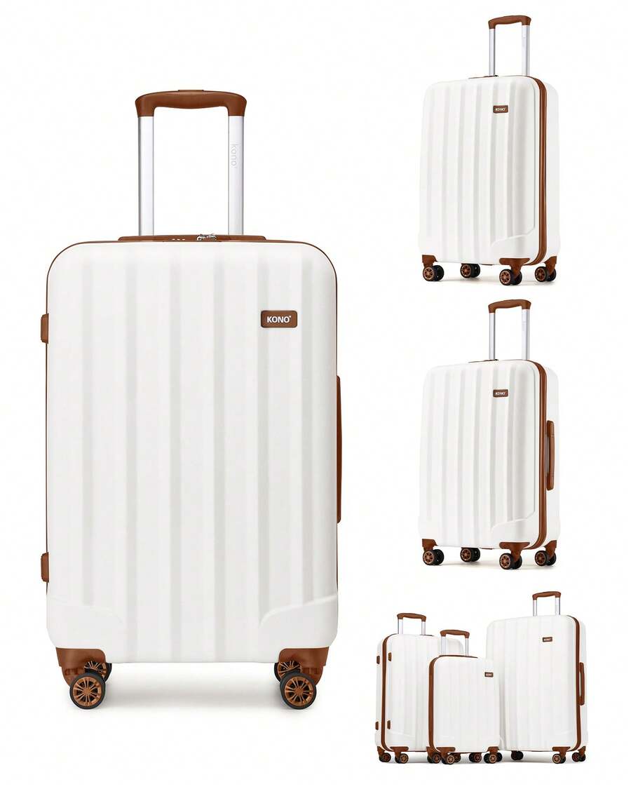 Cabin Luggage Carry On Suitcase 19 24 28 Inch ABS Hardshell TSA Lock 360 Spinner Wheels Lightweight 3 Piece Set Hand Check In Travel Unisex Sizes - Milky - View 1