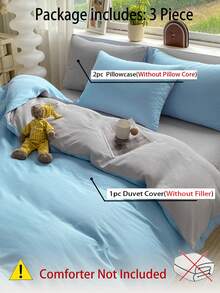 3pcs Blue & White Patchwork Soft Cotton Duvet Cover Set - Baby Blue - View 8