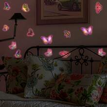 1 pieza Pegatina de pared de mariposa que brilla en la oscuridad, pegatina de combinación de mariposa luminosa degradada, decoración de pared extraíble para dormitorio/sala de estar de niña - Ver 2