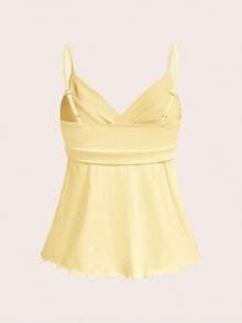 Camiseta de tirantes casual y versátil con estampado de lunares y detalle de nudo para mujer - amarillo ganso - Ver 3