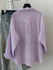 Women's Casual Loose-Fitting Solid-Color Long-Sleeved Shirt, Spring/Summer - 白色的 - 查看 8