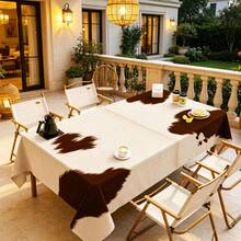 Cow Print Tablecloth, Western Brown White Cowhide Pattern Rectangular Table Cover, Polyester Waterproof Stain Resistant, Rustic Farmhouse Country Home Dining Outdoor Party Decor For US Market - A60*84in - Xem 4