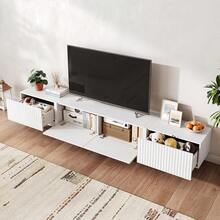 98" TV Stand For Living Room, Modern Entertainment Center With Drawers & Storage Compartments, Large TV Console Fits 55"-95" TVs, Square Top With Grooved Drawer Fronts & Stable Base,Natural - 白色 - 查看 4
