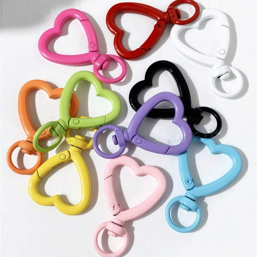 5 piezas Anillos de llave con broche de langosta en forma de corazón giratorio de colores, conector de resorte, hebilla de resorte en forma de corazón rojo pequeño, accesorios de joyería DIY, anillo abierto de corazón esmaltado para llavero, adecuado para bolsos, correas de perro, llaves, fabricación de joyería DIY - llavero de amor - Ver 1