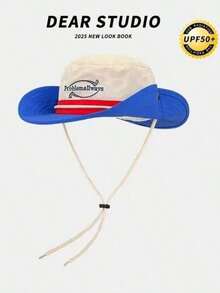 Contrast Color Round Outdoor Summer Camping Quick-Dry Hiking Cap, Unisex Japanese Style Drawstring Fishing Bucket Hat, Western Cowboy Hat,Beach,Vacation - 淺褐色的 - 查看 7
