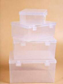 4 piezas Caja de almacenamiento multifuncional para joyas y cosméticos, a prueba de polvo y humedad con tapa, transparente, apilable (accesorios no incluidos) - Blanco - Ver 1