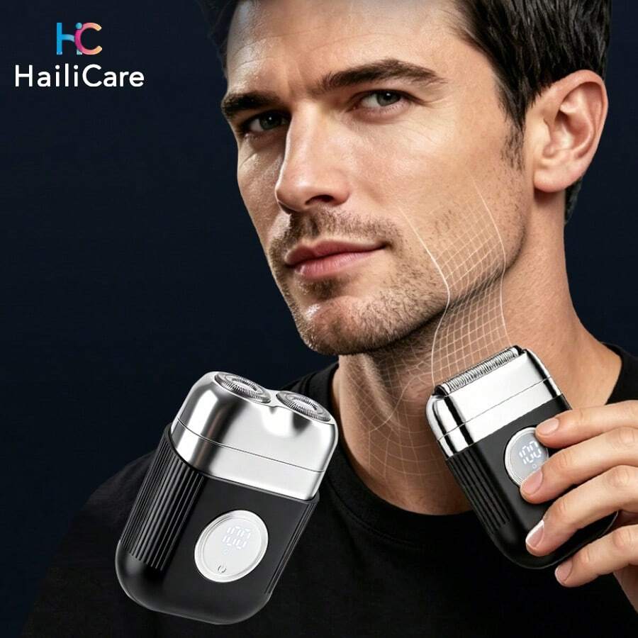 Hailicare Máy cạo râu điện dành cho nam, 2 đầu cạo thay thế từ tính, máy cạo râu mini cầm tay, màn hình LED, máy tỉa râu, cạo râu và mặt khô & ướt. - màu đen - Xem 1