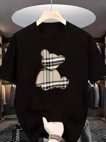 Camiseta Casual Versátil% Poliéster, Estampado de Oso Creativo en Color Caqui, Manga Corta Transpirable para Actividades al Aire Libre Primavera/Verano - Regalo para Novio - Blanco - Ver 7