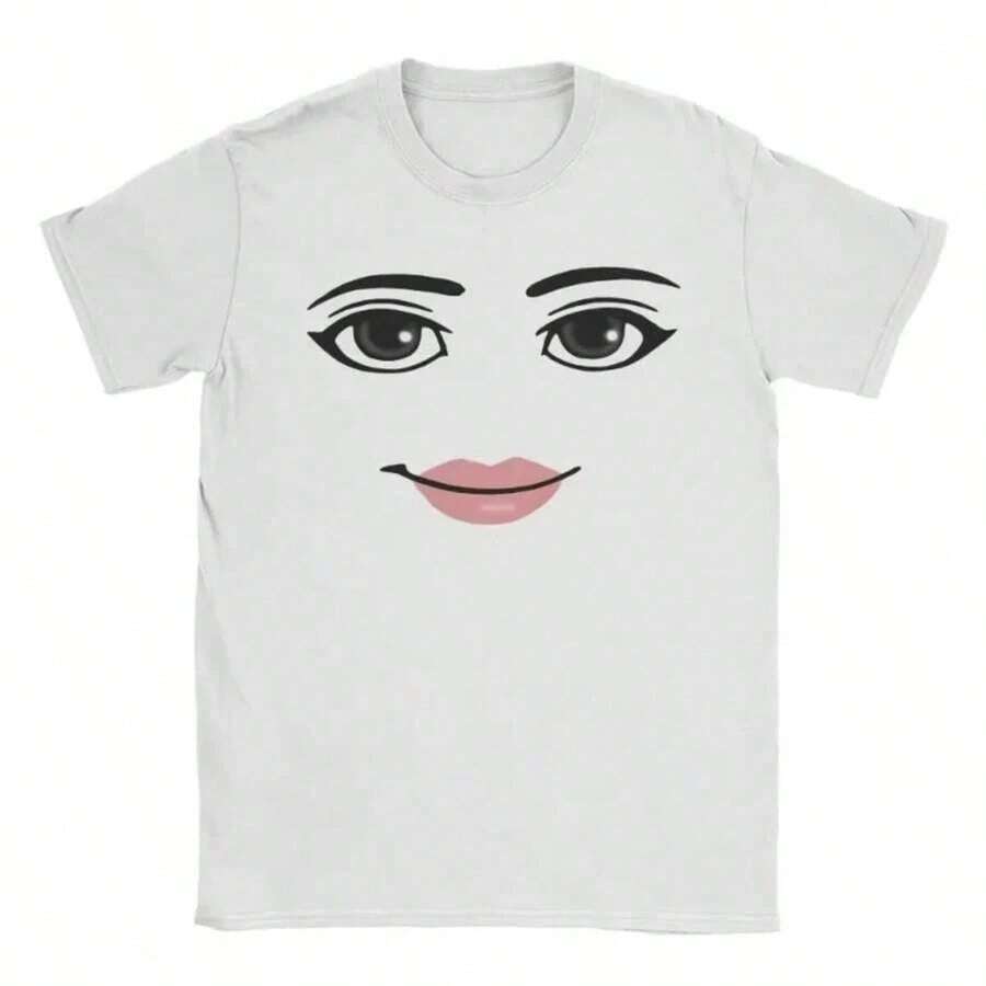 Novelty Robloxs Face Game Meme Graphic T Shirts Men Women Fashion Short Sleeve T-Shirts Unisex High Quality Tops - 白色 - 查看 1