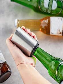 1pc Stainless Steel Automatic Beer Bottle Opener - Magnetic Pressure Bottle Cap Opener, Suitable For Home, Camping, Bar And Party | Easy To Open, Portable And Durable - View 4