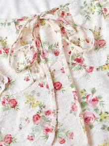 MOD Vestido sin mangas con cuello redondo, fruncido en el pecho y estampado floral vintage para mujer, ideal para el verano - Blanco - Ver 6