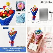 Bộ xếp hình bó hoa 4100 mảnh, gồm các mảnh ghép hình hoa tulip và hoa cúc, đồ chơi xếp hình tự làm, đồ trang trí nhà cửa sáng tạo, món quà hoàn hảo cho Ngày Valentine, Ngày của Mẹ, Sinh nhật, Lễ tốt nghiệp, Lễ Tạ ơn, Giáng sinh. - Nhiều màu - Xem 3