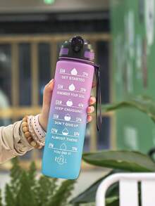 1 pieza Botella de agua deportiva de gran capacidad de 1000ml, vaso con tapa abatible y pajita, botella de agua portátil degradada con escala, adecuada para fitness, yoga, senderismo y deportes - Multicolor - Ver 11